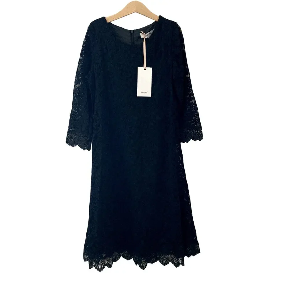 navy blue sweater dress plus size for Women Wedding Guest Dresses Midi Fall Church Cocktail Semi Formal 3/4 Sleeve A-line Dress size:m looks pretty and feminine Drawers_Seven drawer The Chloe Mini Dress